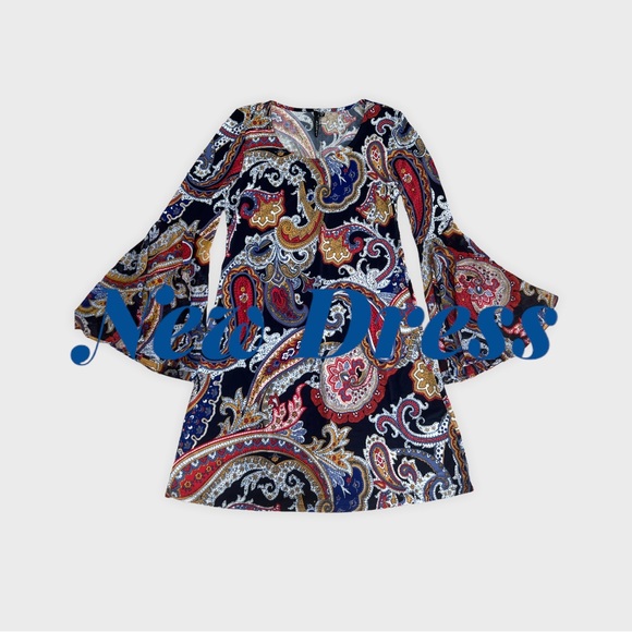 Chiasso Paisley Print Bell Sleeved Dress, Size Small - Picture 2 of 8